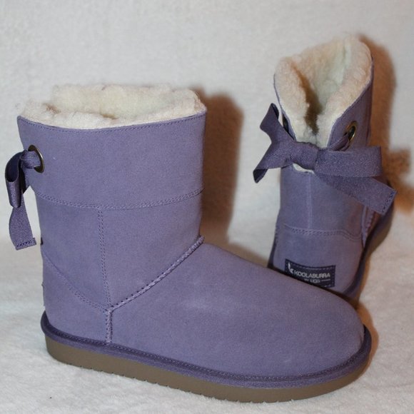 UGG KOOLABURRA NEW GIRLS SUEDE BOW BOOTS PURPLE - Picture 2 of 6